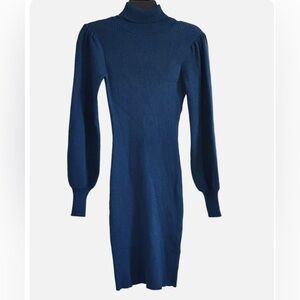 NEW NWT TASH + SOPHIE SZ M PEACOCK RIBBED TURTLENECK DRESS New With Tag